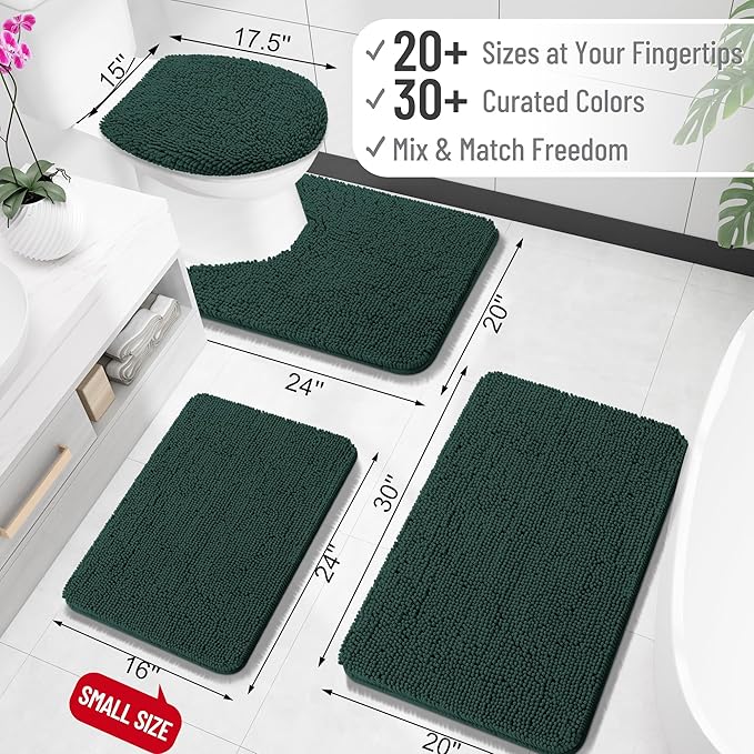 OLANLY Bathroom Rugs 36x24, Extra Soft Absorbent Chenille Bath Rugs | Blackish Green, Quick-Drying Rubber Backing, Washable Bath Mat for Bathroom Floor, Tub and Shower, Home Decor Accessories