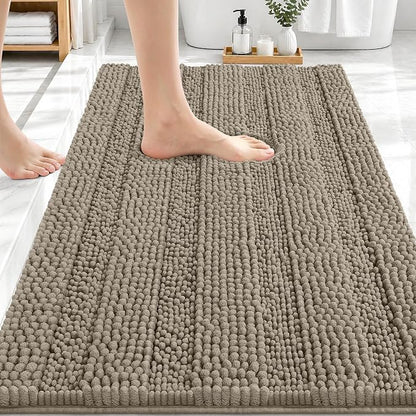 OLANLY Thick Bathroom Rugs 30x20, Chenille Striped Bath Rugs, Warm Taupe | Rubber Backing, Machine Wash, Extra Soft Absorbent Bath Mats for Bathroom Floor, Tub and Shower, Home Decor Accessories