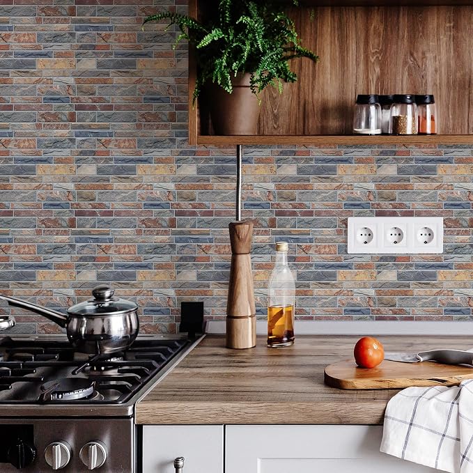 STICKGOO Thicker Design Peel and Stick Tile Backsplash, 12”×12” Stick on Backsplash for Kitchen, Self Adhesive Tile Stickers for Kitchen Backsplash and Bathroom(10 Sheets, Vintage Stone)