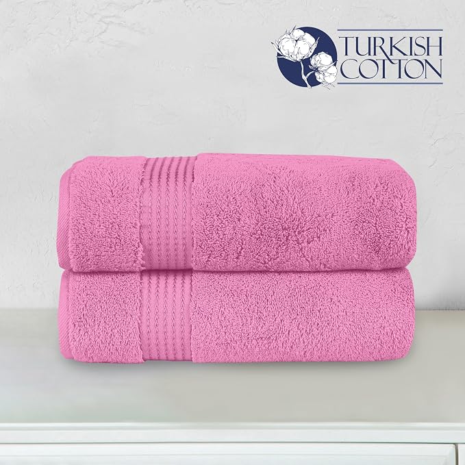 Elegant Comfort Premium Turkish Cotton 2 Pack Bath Towel Set - 27 x 54 inch, Luxurious Hotel Spa Quality 100% Turkish Cotton 2PC Bath Towel Set - Highly Absorbent - Soft Bathroom Towels, Light Pink