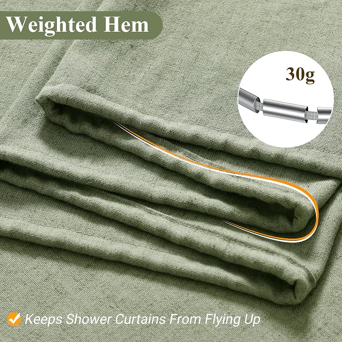 60 Inch Shower Curtain - Stall Narrow Half Green Linen Ultra Thick Fabric Shower Curtain Set with Hooks, Boho Farmhouse Rustic RV Camper Bath Curtains for Bathroom, Sage Green, 60 x 72