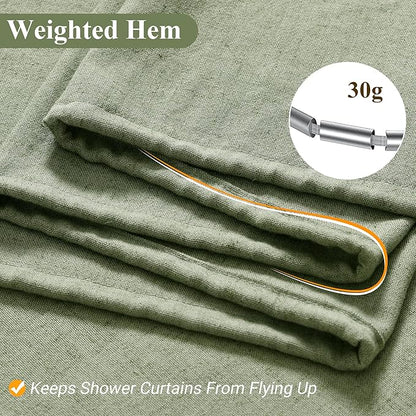 108 Inch Long Fabric Shower Curtain, 180GSM Linen Ultra Thick Fabric Shower Curtain Set with Plastic Hooks, Tall Rustic Luxury Waterproof Bath Curtains for Bathroom, Sage Green, 108x72