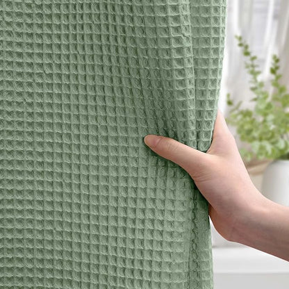Waffle Weave Shower Curtain - Sage Green Cotton Fabric Texture Heavyweight Shower Curtains for Bathroom,Washable,72Wx72L