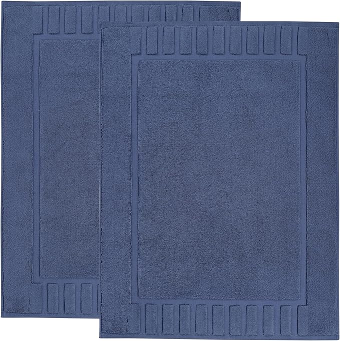 Superior 100% Cotton Bathmat Set, Bath Mats, Bathroom Decor, Shower, Bathtub Essentials, Home Accessories, Washable Rug, No Backing, Heavyweight, Leo Collection, Set of 2, 22" x 35", Navy Blue