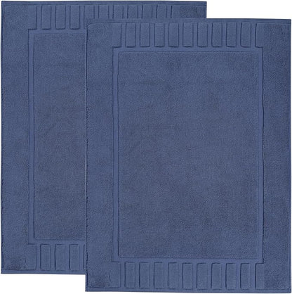 Superior 100% Cotton Bathmat Set, Bath Mats, Bathroom Decor, Shower, Bathtub Essentials, Home Accessories, Washable Rug, No Backing, Heavyweight, Leo Collection, Set of 2, 22" x 35", Navy Blue