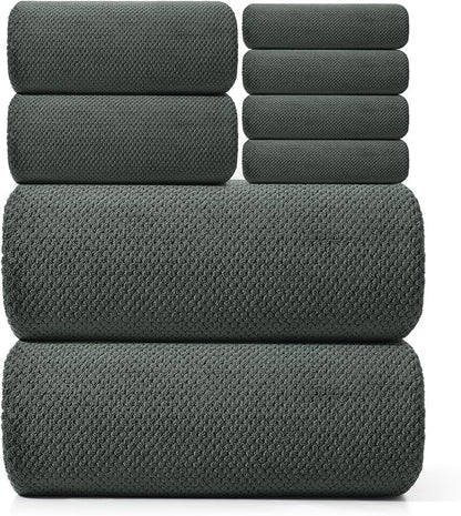 REDKISS Premium Towel Set of 8 - Ultra Soft Microfiber, Contains 2 Large Bath 35x70, 2 Hand 14x30, 4 Washcloths 14x14, Highly Absorbent, Quick Dry, Ideal for Everyday use, Hotel & Spa, Gray