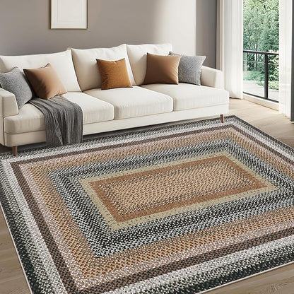 Imitation Braided Collection-Print Washable Rugs 3x5 Rug for Living Room Modern Small Non Slip Entryway Rug Soft Low Pile Non Shedding Stain Resistant Carpet for Bedroom Office Nursery