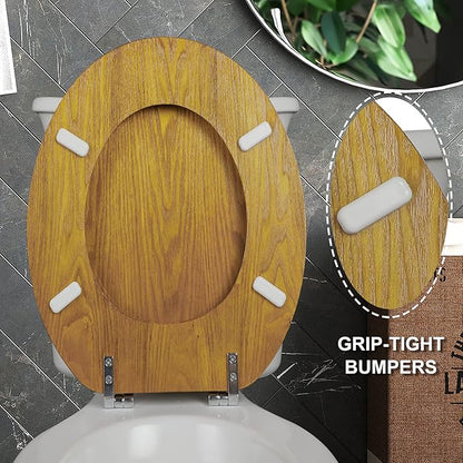 Angel Shield Durable Wood Veneer Natural Toilet Seat Metal Hinged Easy Clean Anti-scratch American Standard(Elongated,Oak)