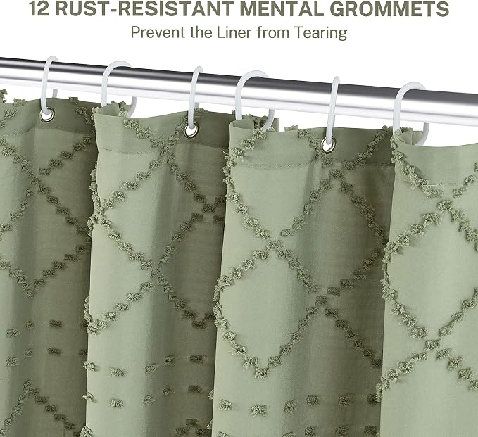 Siiluminisoy Extra Long Boho Shower Curtain with Tassels 72 x 90, Green
