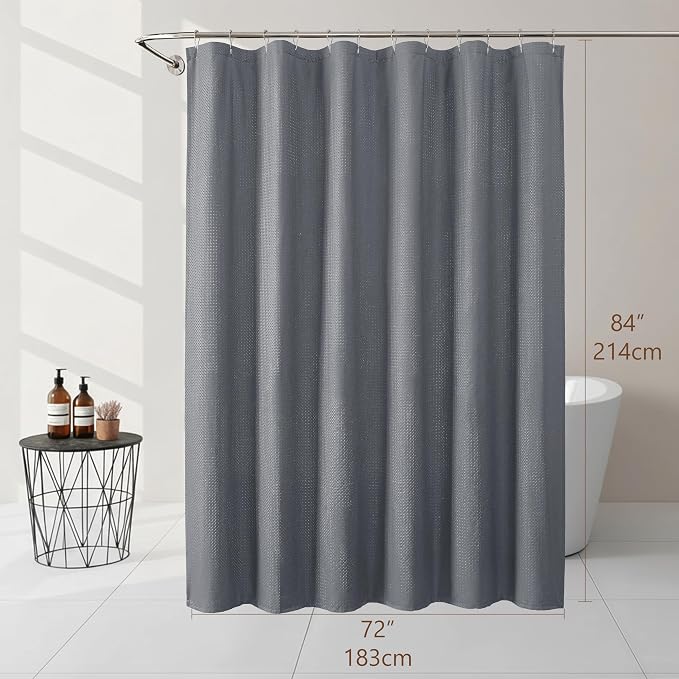 Grey Long Shower Curtain 84 Inch Length 1 Piece, Embossed Textured Soft Fabric Bathroom Shower Curtain, Water Repellent Machine Washable Cloth Hotel Spa Bath Decor, 72Wx84L Inches