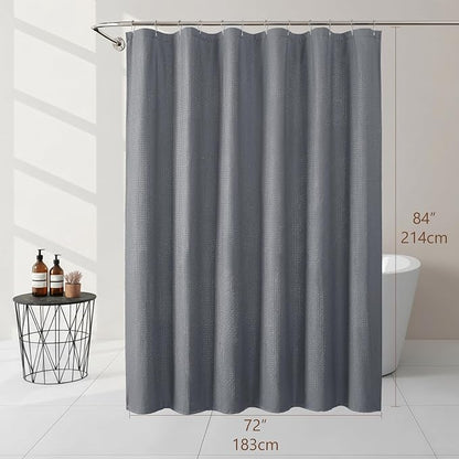 Grey Long Shower Curtain 84 Inch Length 1 Piece, Embossed Textured Soft Fabric Bathroom Shower Curtain, Water Repellent Machine Washable Cloth Hotel Spa Bath Decor, 72Wx84L Inches