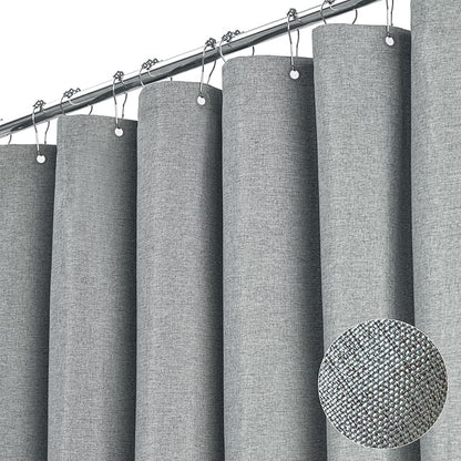 Stall Linen Textured Waterproof Shower Curtain Set, 36x72, Grey/Gray | Half Size, 230GSM Polyester, Heavy Duty Fabric, Weighted Hem, 6 Plastic Hooks, Modern Luxury Hotel Style, Machine Washable