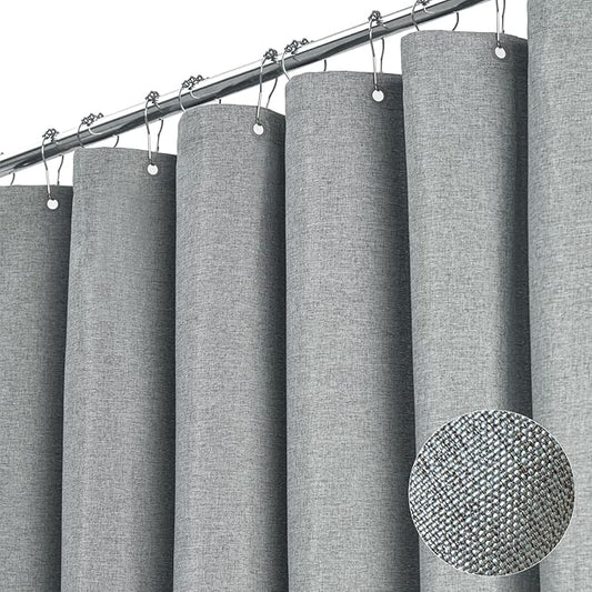 Stall Linen Textured Waterproof Shower Curtain Set, 36x72, Grey/Gray | Half Size, 230GSM Polyester, Heavy Duty Fabric, Weighted Hem, 6 Plastic Hooks, Modern Luxury Hotel Style, Machine Washable