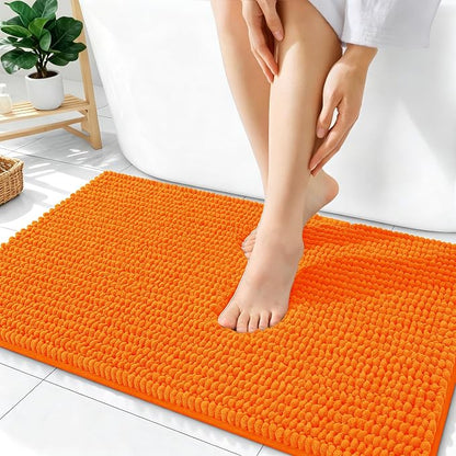 OLANLY Thick Chenille Bathroom Rugs 36x24, Soft Absorbent Bath Mat, Orange | Bath Rugs, Rubber Backing, Machine Wash Dry, Bath Mats for Bathroom Floor, Tub and Shower, Home Decor Accessories