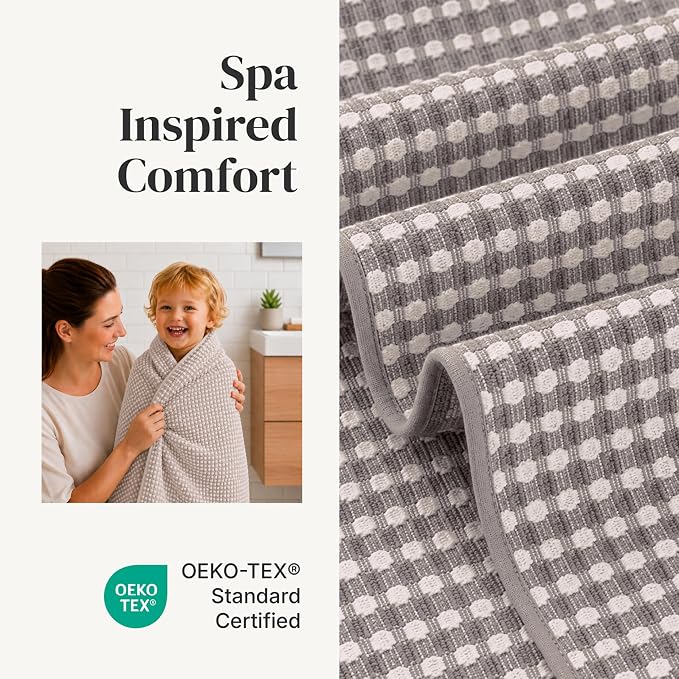 Modern Threads 6 Piece Cotton Bath Towel Set – Ultra Soft 600 GSM Towels – Bathroom Set with Hand Towels and Washcloths – Waffle (Classic Taupe)