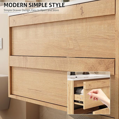 eclife 24" Floating Bathroom Vanity Sink Combo, Wall Mounted Modern Minimalist Storage Cabinet with 2 Drawers, Include Sink, Faucet & Drain, Natural