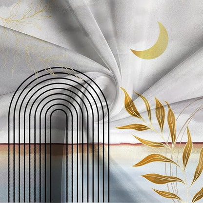 Mid Century Boho Shower Curtain Abstract Modern Minimalist Geometric Arch Bathroom Curtain Gold Leaves Aesthetic Waterproof Bath Decor Polyester Fabric with Hooks 72x78 inch