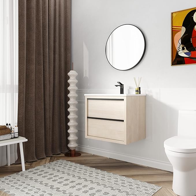 24 Inch Bathroom Vanity with Sink, Modern Bathroom Vanity Set, Single Ceramic Sink Vanities,Soft Closing Drawer and Ceramic Sink (PLO, 24 * 18)