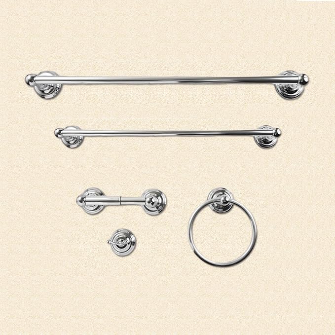 SENTO ROBIKI Bathroom Accessories Set, Bath Hardware, Includes Robe Hook, Toilet Paper Holder, Towel Ring, 18” & 24” Towel Bar, Duty Metal Bath Hardware Set Wall Mounted (5-Piece, Polished Chrome)