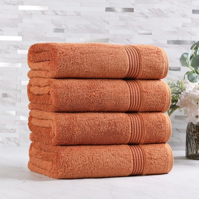 SUPERIOR Egyptian Cotton Bath Towel Set, Towels for Home Bathroom, Master Bath, Decor Essentials, Quick Dry, Absorbent, Large Body Towels, Spa, Hotel, Resort, Adult, Kids, Set of 4, Caramel Brown