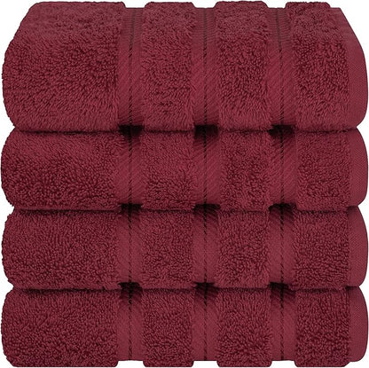 American Soft Linen Luxury Hand Towels for Bathroom, 600 GSM Heawy Weight 16x28 Size 100% Cotton Turkish 4 Piece Hand Face Towel Set, Bordeaux Red Hand Towels