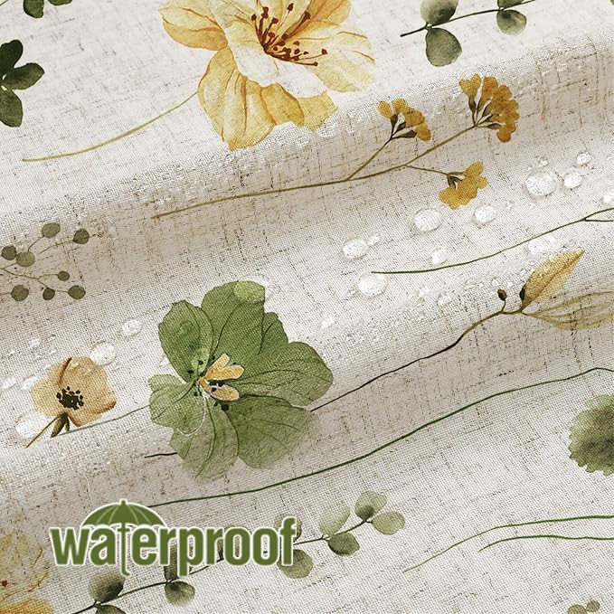 OliveGreen Linen Watercolor Floral Fabric Shower Curtain, 72x72 | Linen Fabric, Modern Minimalist Floral Print, Machine Washable, Rustproof Grommets, for Bathroom Home