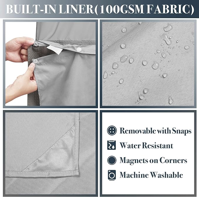 N&Y HOME 60 x 72 Waffle Weave Shower Curtain with Snap-in Liner Set Gray | 12 Metal Hooks Included, Snap on/off Fabric Liner, Hotel Style & Mesh Top Window, Machine Washable, 60x72 Shower Stall Size