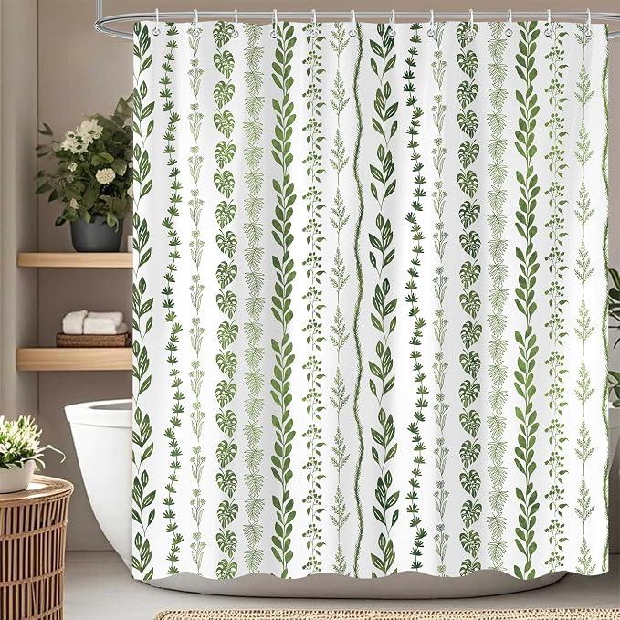 Boho Shower Curtain Waterproof Fabric Bath Curtain with Hooks 72x72 inch，Sage Green Modern Farmhouse Bathroom Decor