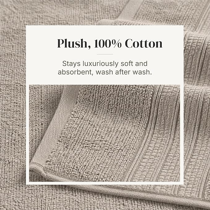 Modern Threads 6-Piece Towel Set – 100% Cotton, Quick Dry, Ultra Absorbent – Includes 2 Bath, 2 Hand, 2 Washcloths (White/Reinhart Tan)