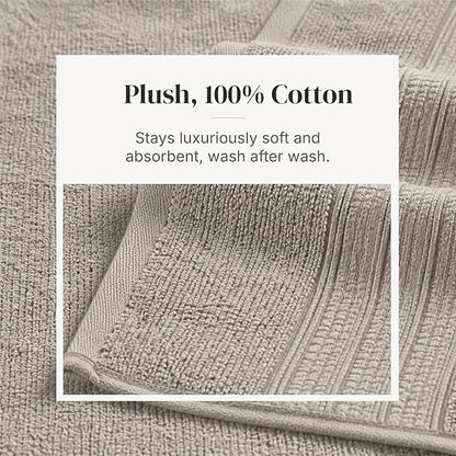 Modern Threads 6-Piece Towel Set – 100% Cotton, Quick Dry, Ultra Absorbent – Includes 2 Bath, 2 Hand, 2 Washcloths (White/Reinhart Tan)