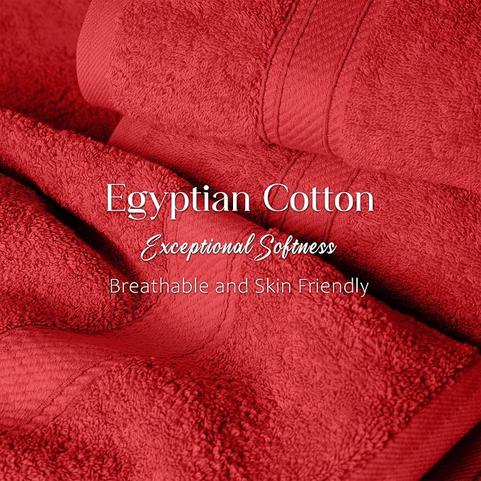 SUPERIOR Egyptian Cotton Ultra Plush & Absorbent, 3 Piece Set, Red | Quick Dry, Soft Luxury Towel Set, Bath Essentials, Guest Bath, Spa, 1 Bath, 1 Hand, 1 Face Towels, Madeline Towels