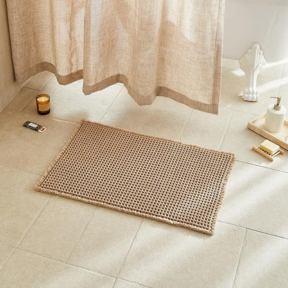 TYUU Waffle Bath Mat, Small Boho Bathroom Rugs Non Slip, 24x16 Khaki | Super Absorbent Quick Dry Bath Rug, Non-Slip Backing, Soft Waffle Washable Farmhouse Bathroom Mats, Tub, Shower & Home Decor