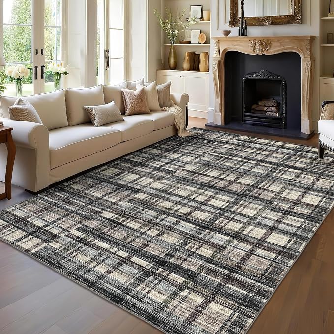 Washable Rugs 10x13 Rug for Living Room Modern Rustic Non Slip Large Area Rug Soft Non Shedding Throw Rugs Stain Resistant Carpet for Bedroom Office Dining Room Green/Brown 10'x13'