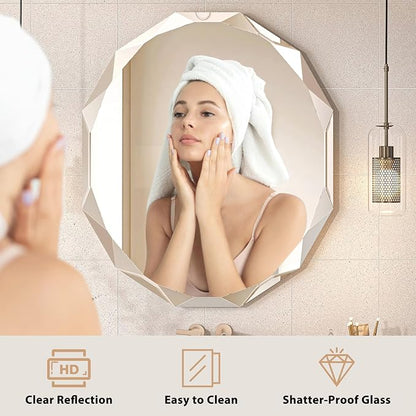 24x30 Inch Bathroom Mirrors for Over Sink, Round Frameless Mirrors for Wall | Beveled Bathroom Mirror, Bathroom Vanity Circle Mirror for Bedroom Living Room Entryway Home Decor