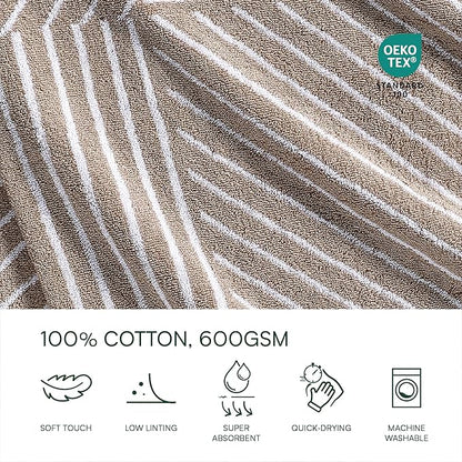 Lacoste Guethary Striped Towel – 100% Cotton, Reversible Modern Geometric Design, Soft & Absorbent, Durable & Lightweight, Machine Washable – Sand, 30"x54" Bath Towel