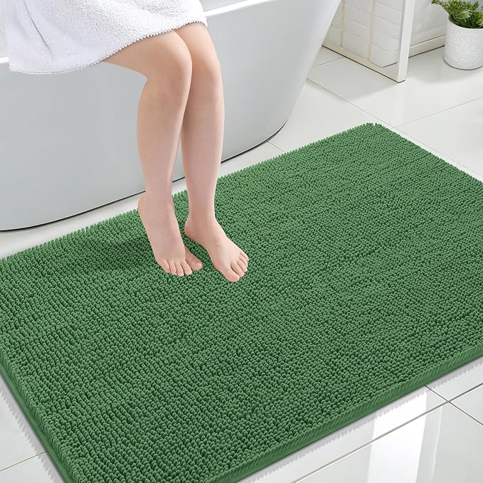 OLANLY Large Bathroom Rugs 47x32, Extra Soft Absorbent Chenille Bath Rugs | Olive Green, Quick-Drying Rubber Backing, Washable Bath Mat for Bathroom Floor, Tub and Shower, Home Decor Accessories