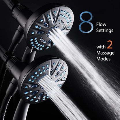 AquaCare Magneton 8-Mode High Pressure Handheld Shower Head with 2 Brackets | Space-age Magnetic Guidance Docking, Giant 5-inch Face with Hygienic Jets, Extra-long 6 ft. Stainless Steel Hose / Black