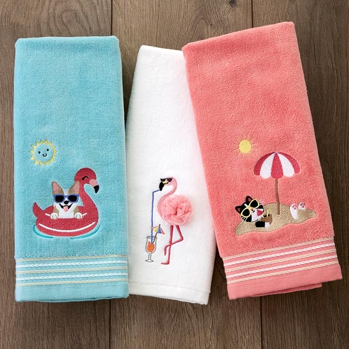 SKL Home Floating Corgi Hand Towel 2pc Set for Bath/Kitchen/Bar & Gift, Aqua