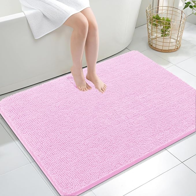 OLANLY Large Bathroom Rugs 40x32, Extra Soft Absorbent Chenille Bath Rugs | Pink, Quick-Drying Rubber Backing, Machine Washable Bath Mat for Bathroom Floor, Tub and Shower, Home Decor Accessories