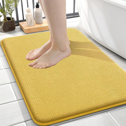 OLANLY Memory Foam Small Bathroom Rugs 24x16, Absorbent Bath Mat, Yellow | Soft Quick Dry Bath Rugs, Non-Slip Carpet, Machine Washable Mat for Bathroom Floor, Tub and Shower, Home Decor Accessories