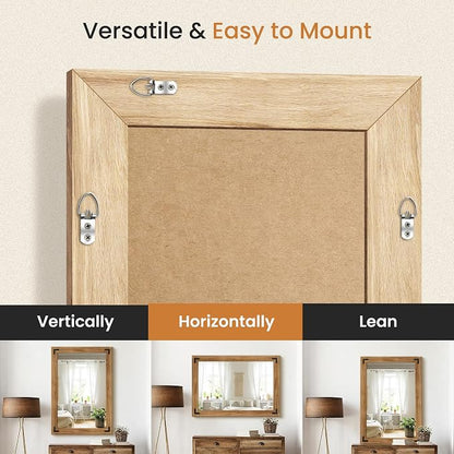 Wood Framed Bathroom Vanity Mirror for Wall, 26"x38" Farmhouse Mirror | Solid Wood Frame, HD Shatterproof Glass, Vertical/Horizontal Hanging, Ideal for Bathroom, Living Room, Bedroom