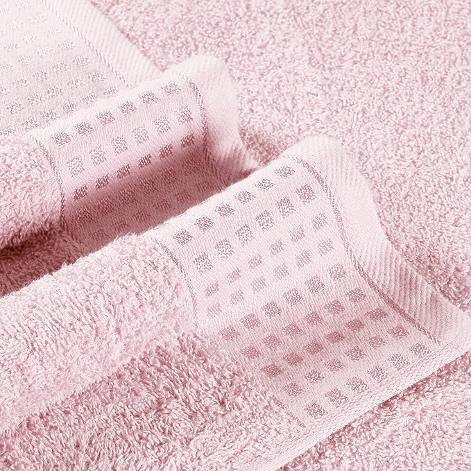 GLAMBURG 100% Cotton Ultra Soft 6 Pack Towel Set, Contains 2 Bath Towels 28x55 Inches, 2 Hand Towels 16x24 Inches & 2 Wash Coths 12x12 Inches, Compact Absorbent Lightweight & Quickdry - Pink