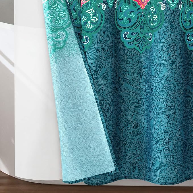 Lush Decor Boho Chic Shower Curtain with Liner and Rings 14 Piece Set 72" W x 72" L Navy - Boho Shower Curtain Set - Colorful Bathroom Curtains