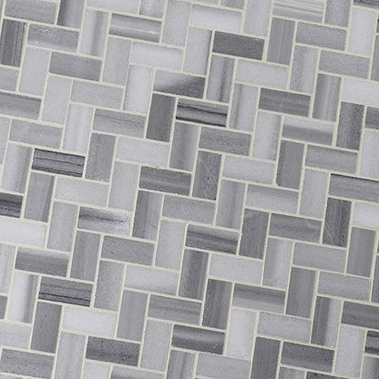 MSI Bergamo 12 in. x 12 in. Herringbone Polished Marble Mosaic Tile, Mesh-Mounted, for Kitchen Backsplash, Bathroom, Floor, Accent Wall, and Shower Wall, Gray