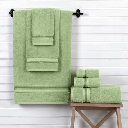 Elegant Comfort Premium Cotton 6-Piece Towel Set, Includes 2 Washcloths, 2 Hand Towels and 2 Bath Towels, 100% Turkish Cotton - Highly Absorbent and Super Soft Towels for Bathroom, Sage