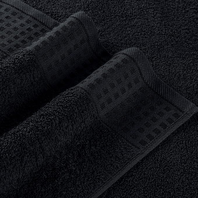 GLAMBURG 100% Cotton Ultra Soft 6 Pack Towel Set, Contains 2 Bath Towels 28x55 Inches, 2 Hand Towels 16x24 Inches & 2 Wash Coths 12x12 Inches, Compact Absorbent Lightweight & Quickdry - Black