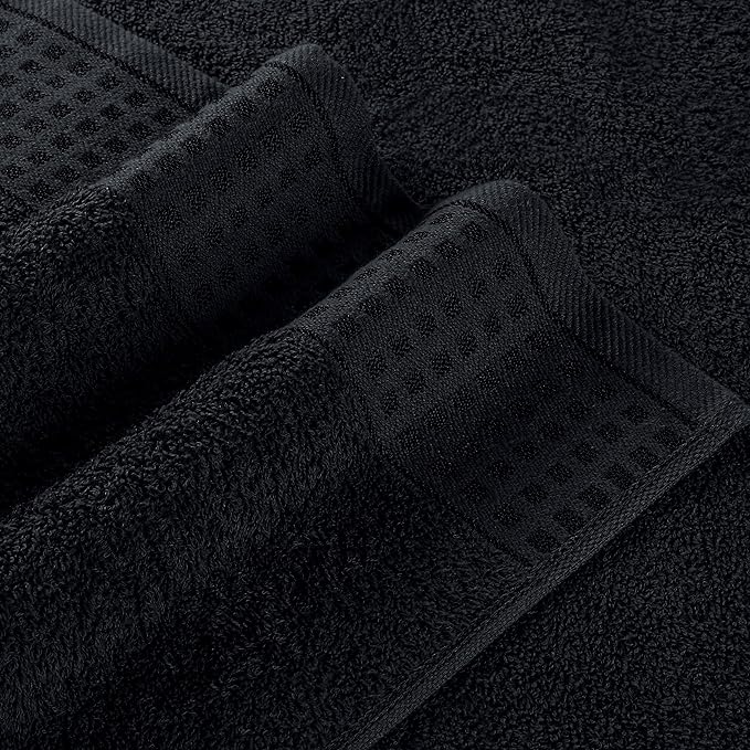 GLAMBURG 100% Cotton 2 Pack Oversized Bath Towel Set 28x55 Inches, Ultra Soft Highly Absorbant Compact Quickdry & Lightweight Large Bath Towels, Ideal for Gym Travel Camp Pool - Black