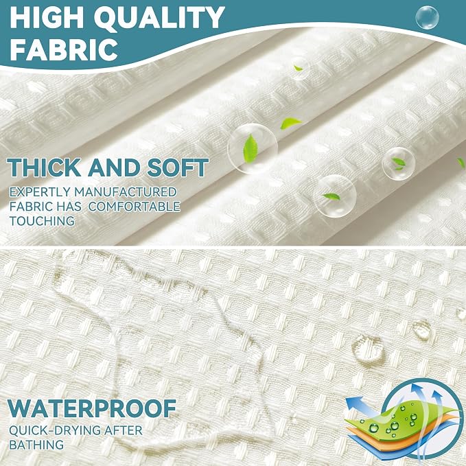 Conbo Mio Stall No Hook Waffle Weave Shower Curtain with Snap in Liner Set, Hotel Luxury Beige Shower Curtains for Bathroom with See Through Top Window, Waterproof, Washable 36W x 74H