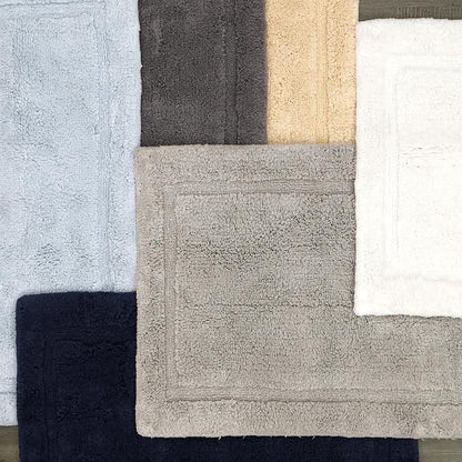 Jean Pierre New York Lydia Border 100% Cotton Bath Mat 2-Piece Set - Non-Slip Bath Rug - White - 17"x24" & 20" x 32"