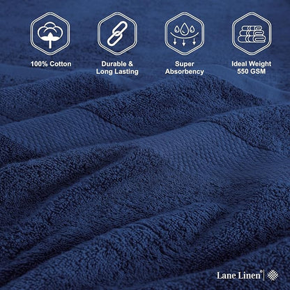 LANE LINEN Bath Sheet Set 100% Cotton 4 Pack Oversized Soft - Navy | Oversized Bath Towels - Coordinated Colors, Everyday Durability, OEKO-TEX Certified, Ring-Spun Durability, Generously Sized